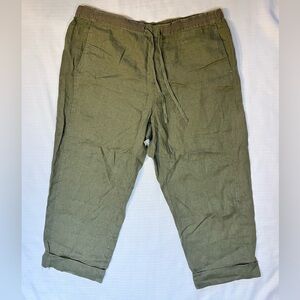 Orvis Sage Green Linen Trousers crop length Tie waist XL X-Large [E1]